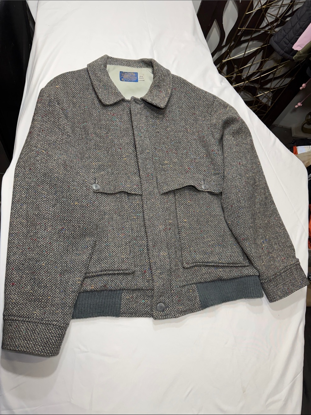 Pendleton Gray Speckled Wool Bomber Jacket-Rare
